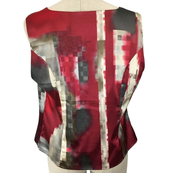 TRIBAL Sleeveless Top Size 14 Side Zipper Neck Pleats Geometric Womens Blouse - Picture 4 of 9